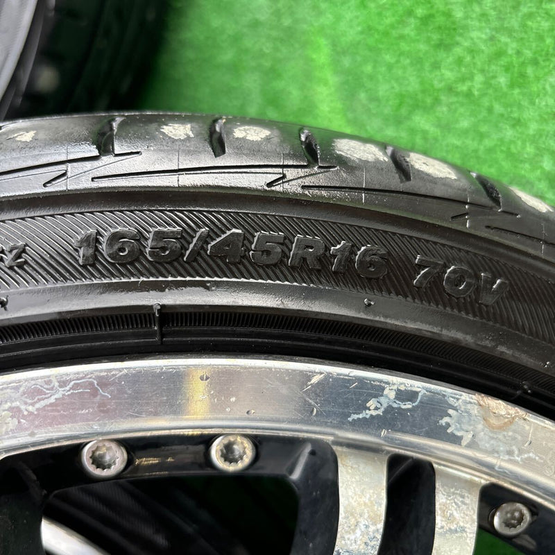 165/45R16 BRIDGESTONE PLAYZ アルミホイール付き！　16×5.5 4H 100+48 中古夏タイヤ　軽用　4本セット:30000円