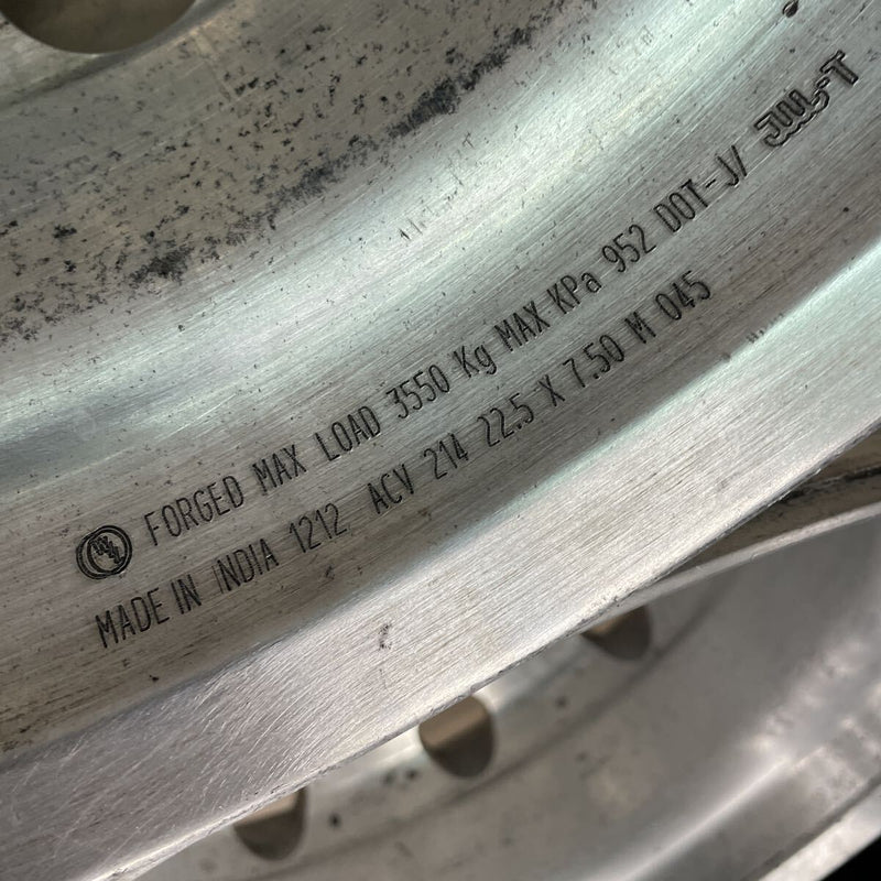 アルミホイール　22.5×7.50 . 10穴 (11R 22.5及び275/80R22.5などに使用) 激安美品　　2本セット：30000円