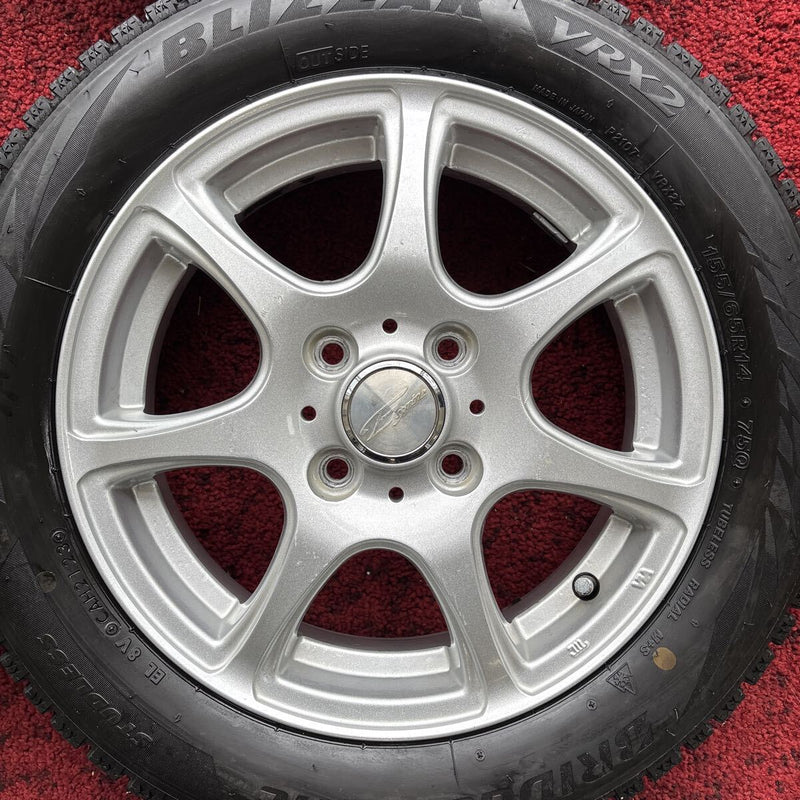 155/65R14 ブリヂストン 軽自動車用　中古ホイール付きスタッドレスタイヤ4本セット　:24000円
